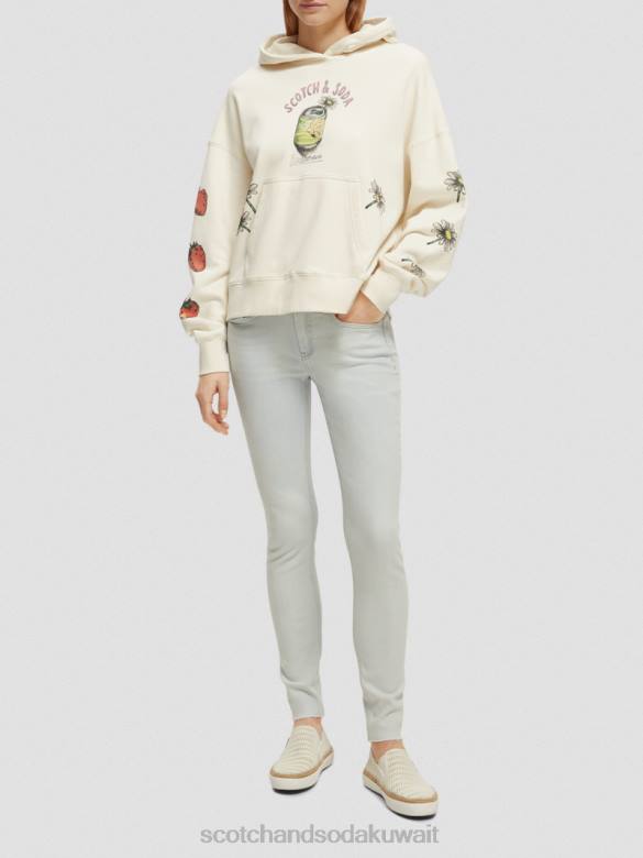 ملابس Scotch & Soda هوديي عمل فني فضفاض الفانيليا البيضاء نحيف N0V4216