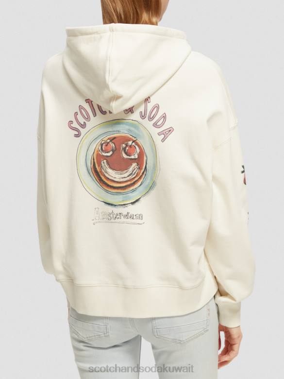ملابس Scotch & Soda هوديي عمل فني فضفاض الفانيليا البيضاء نحيف N0V4216