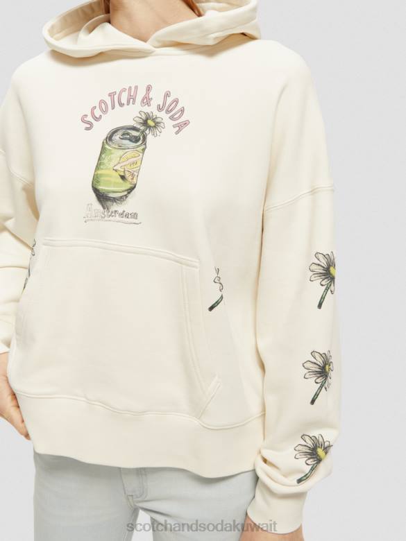 ملابس Scotch & Soda هوديي عمل فني فضفاض الفانيليا البيضاء نحيف N0V4216