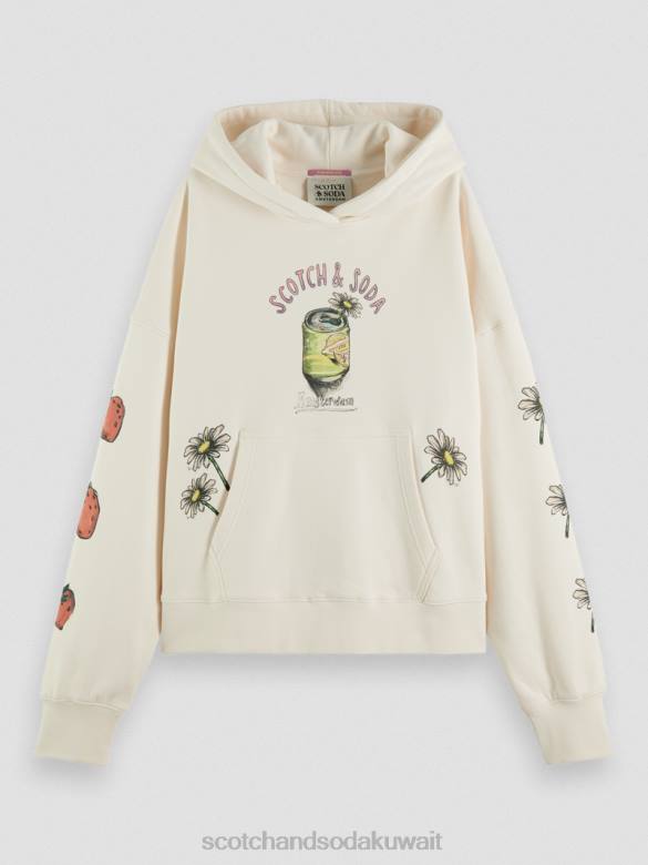 ملابس Scotch & Soda هوديي عمل فني فضفاض الفانيليا البيضاء نحيف N0V4216