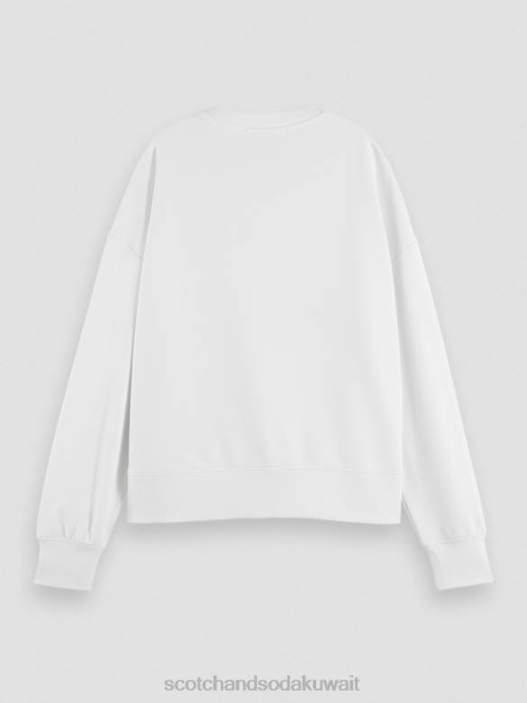 ملابس Scotch & Soda كنزة فضفاضة ذات رقبة دائرية ورسومات جرافيك أبيض نحيف N0V4217
