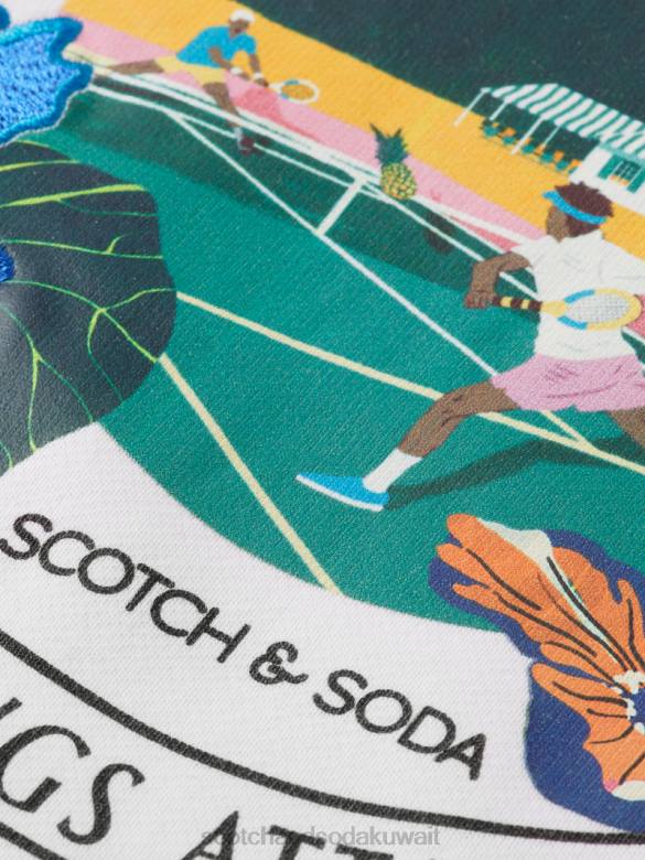 ملابس Scotch & Soda كنزة فضفاضة ذات رقبة دائرية ورسومات جرافيك أبيض نحيف N0V4217