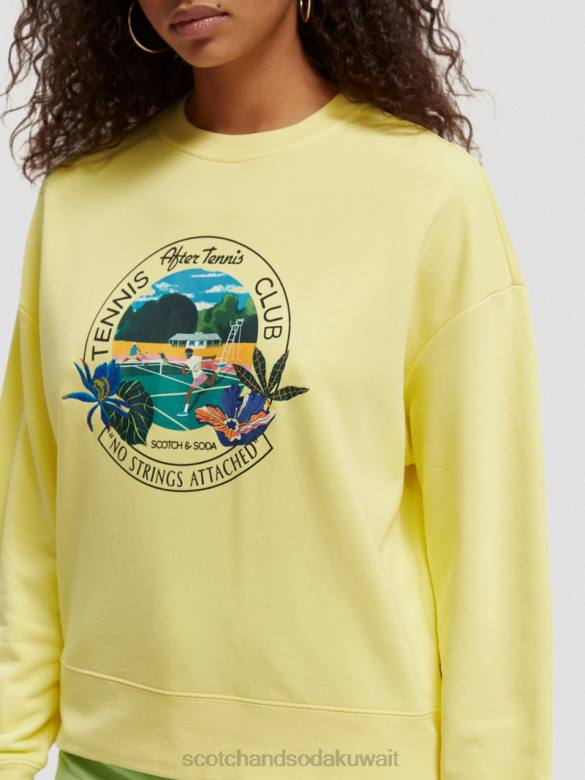 ملابس Scotch & Soda كنزة فضفاضة ذات رقبة دائرية ورسومات جرافيك الفشار نحيف N0V4218