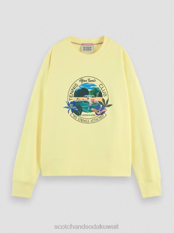 ملابس Scotch & Soda كنزة فضفاضة ذات رقبة دائرية ورسومات جرافيك الفشار نحيف N0V4218