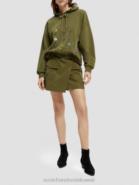 ملابس Scotch & Soda هوديي العمل الفني الأزهار المتضخم الجيش الأخضر نحيف N0V4219