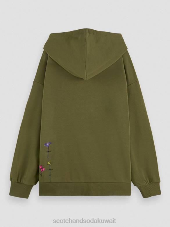 ملابس Scotch & Soda هوديي العمل الفني الأزهار المتضخم الجيش الأخضر نحيف N0V4219