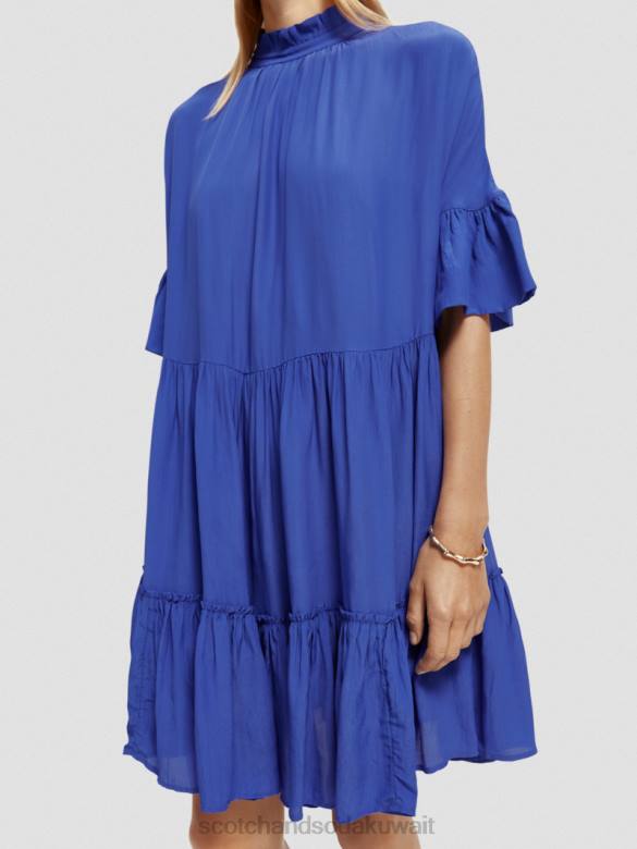 ملابس Scotch & Soda فستان قصير بطبقات وأكمام كشكش ازرق فاتح نحيف N0V421