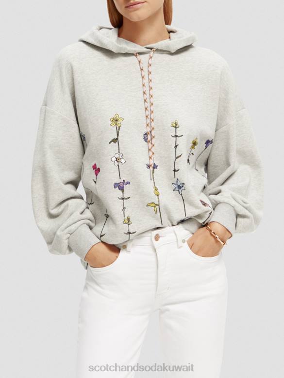 ملابس Scotch & Soda هوديي العمل الفني الأزهار المتضخم مزيج الرمادي نحيف N0V4220