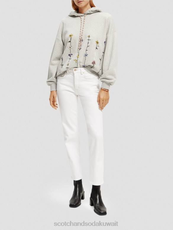 ملابس Scotch & Soda هوديي العمل الفني الأزهار المتضخم مزيج الرمادي نحيف N0V4220