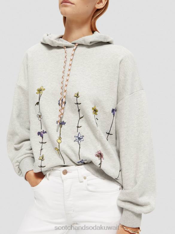 ملابس Scotch & Soda هوديي العمل الفني الأزهار المتضخم مزيج الرمادي نحيف N0V4220