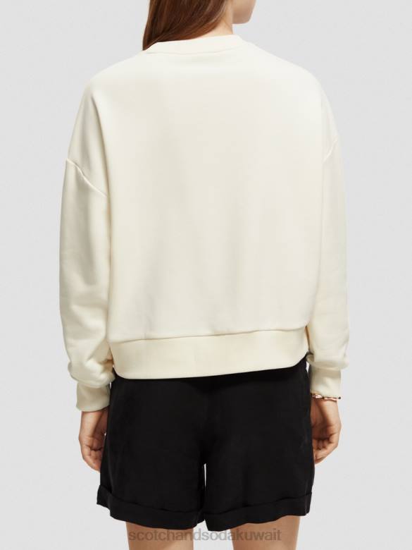 ملابس Scotch & Soda سترة عمل فني فضفاضة الفانيليا البيضاء نحيف N0V4230