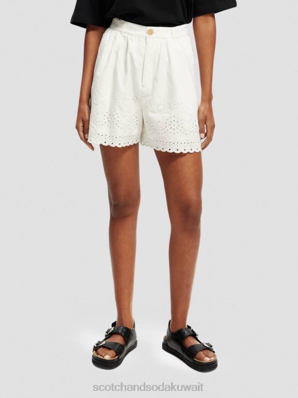 ملابس Scotch & Soda برودري أنجليز شورت من القطن العضوي الفانيليا البيضاء نحيف N0V4242