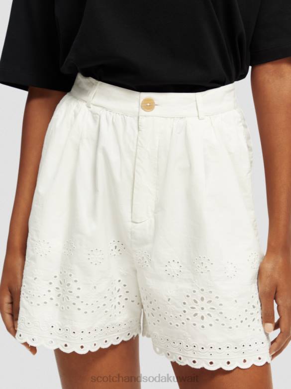 ملابس Scotch & Soda برودري أنجليز شورت من القطن العضوي الفانيليا البيضاء نحيف N0V4242