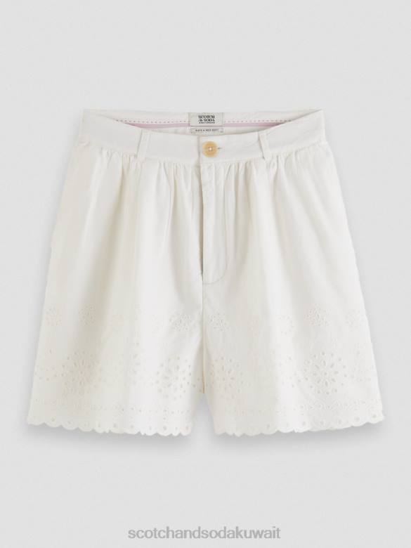ملابس Scotch & Soda برودري أنجليز شورت من القطن العضوي الفانيليا البيضاء نحيف N0V4242