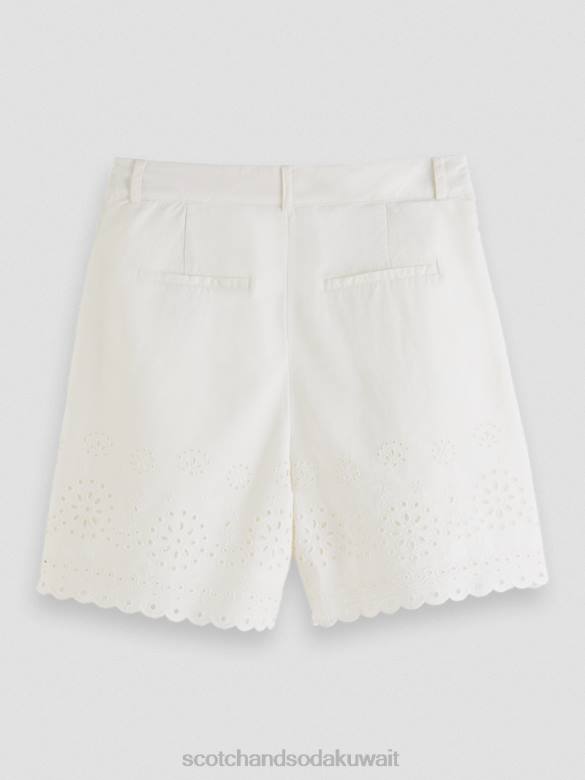 ملابس Scotch & Soda برودري أنجليز شورت من القطن العضوي الفانيليا البيضاء نحيف N0V4242