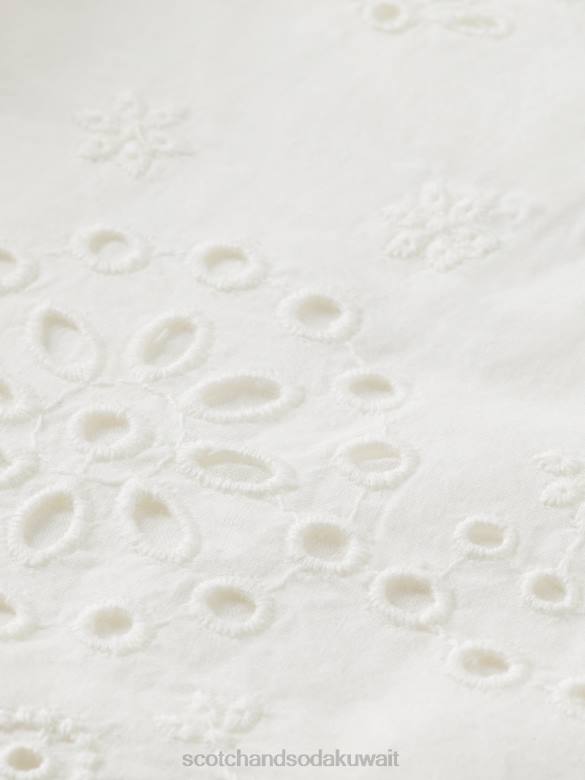 ملابس Scotch & Soda برودري أنجليز شورت من القطن العضوي الفانيليا البيضاء نحيف N0V4242