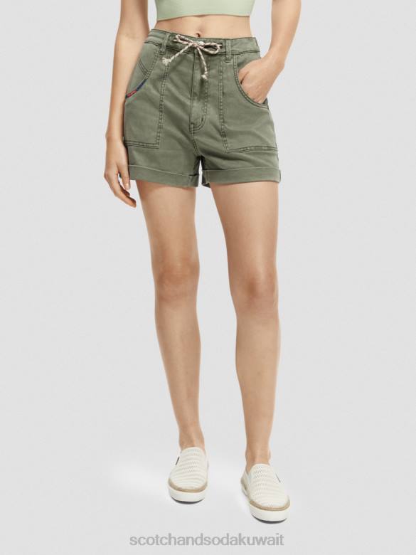 ملابس Scotch & Soda شورت تشينو مصبوغ بالملابس أخضر زيتوني نحيف N0V4248