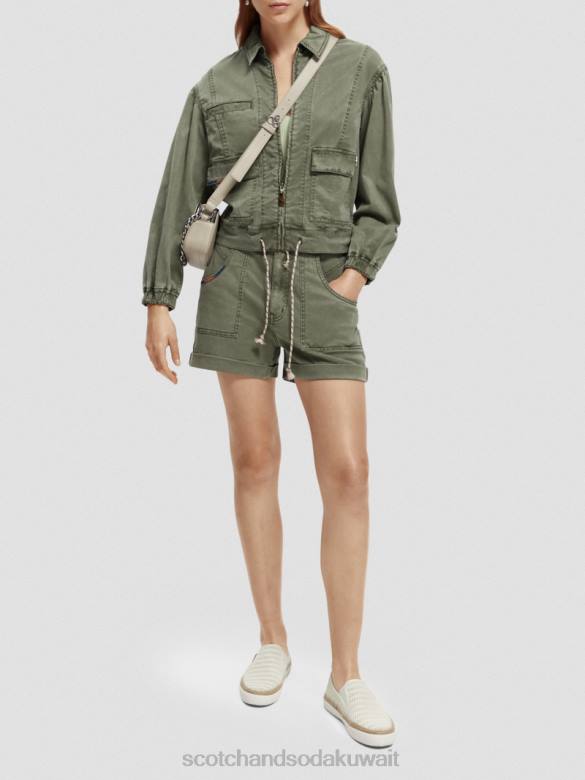 ملابس Scotch & Soda شورت تشينو مصبوغ بالملابس أخضر زيتوني نحيف N0V4248