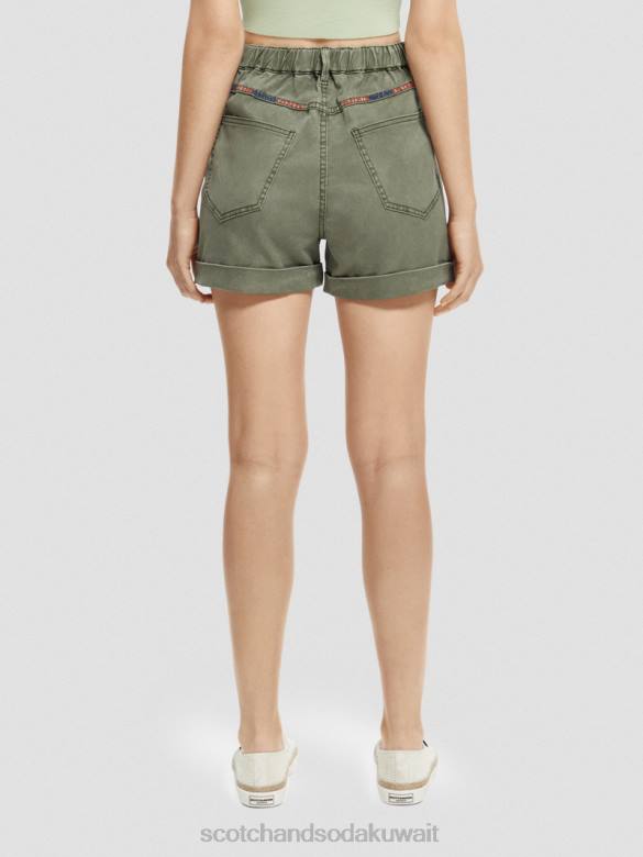 ملابس Scotch & Soda شورت تشينو مصبوغ بالملابس أخضر زيتوني نحيف N0V4248