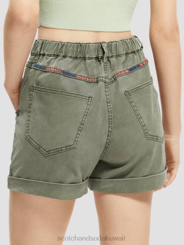 ملابس Scotch & Soda شورت تشينو مصبوغ بالملابس أخضر زيتوني نحيف N0V4248