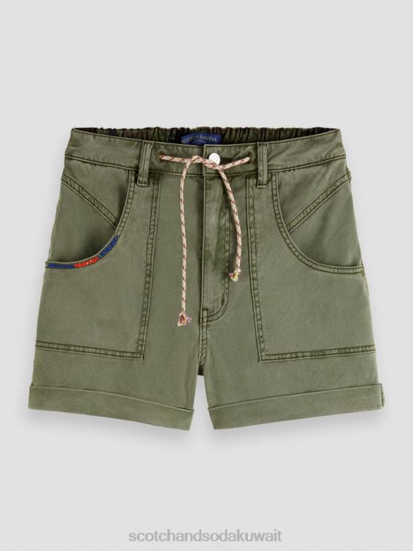 ملابس Scotch & Soda شورت تشينو مصبوغ بالملابس أخضر زيتوني نحيف N0V4248