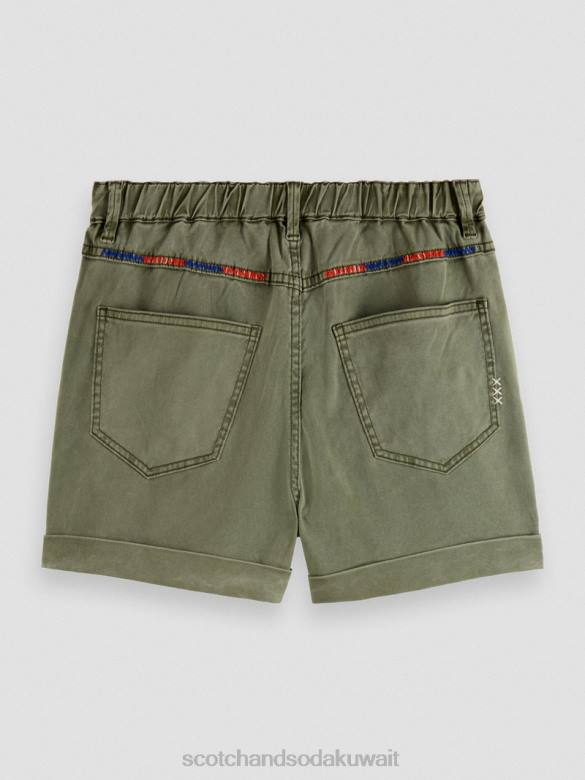 ملابس Scotch & Soda شورت تشينو مصبوغ بالملابس أخضر زيتوني نحيف N0V4248