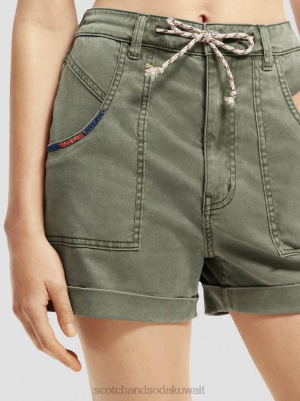ملابس Scotch & Soda شورت تشينو مصبوغ بالملابس أخضر زيتوني نحيف N0V4248