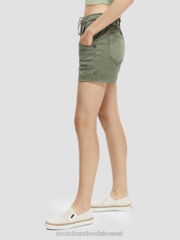 ملابس Scotch & Soda شورت تشينو مصبوغ بالملابس أخضر زيتوني نحيف N0V4248
