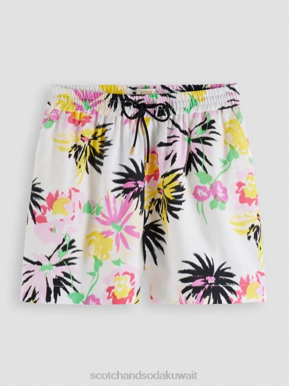 ملابس Scotch & Soda شورت مطبوع بحزام خصر مطاطي أستر الأبيض نحيف N0V4254
