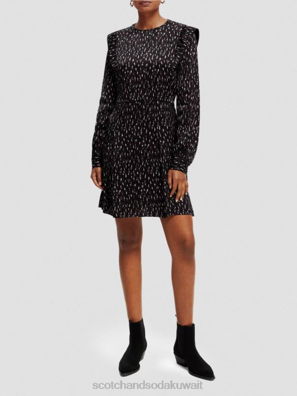 ملابس Scotch & Soda فستان قصير مطبوع بأكمام طويلة ايكات المطر نحيف N0V425