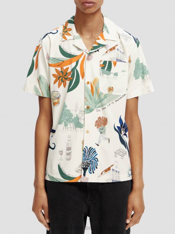 ملابس Scotch & Soda قميص مخيم مطبوع بأكمام قصيرة التحرير والسرد ج رجال N0V4283