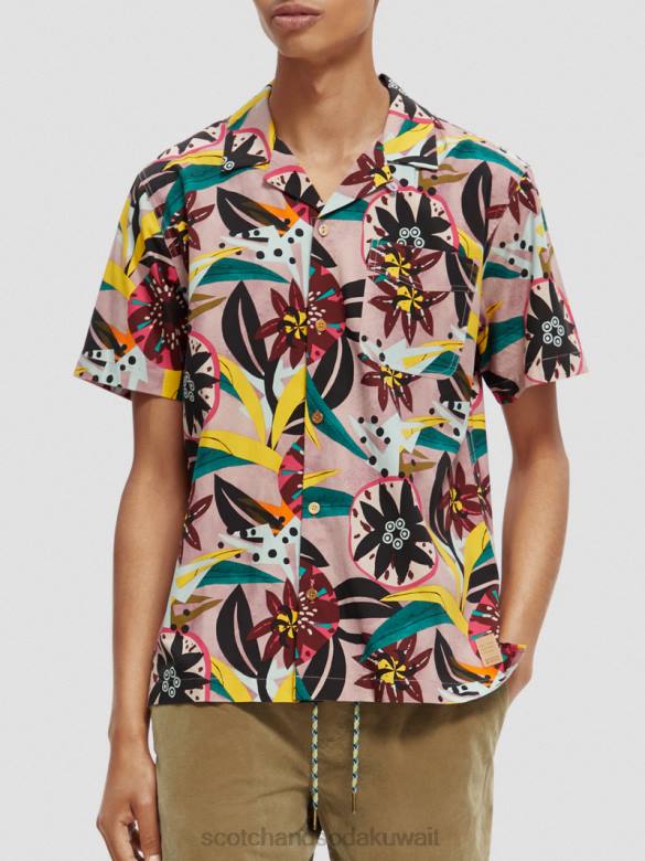 ملابس Scotch & Soda قميص مخيم مطبوع بأكمام قصيرة التحرير والسرد أ رجال N0V4285