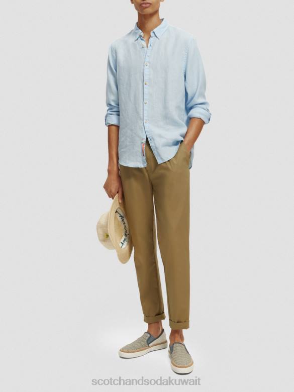ملابس Scotch & Soda قميص من الكتان مع تعديلات على الأكمام سماء رجال N0V4287
