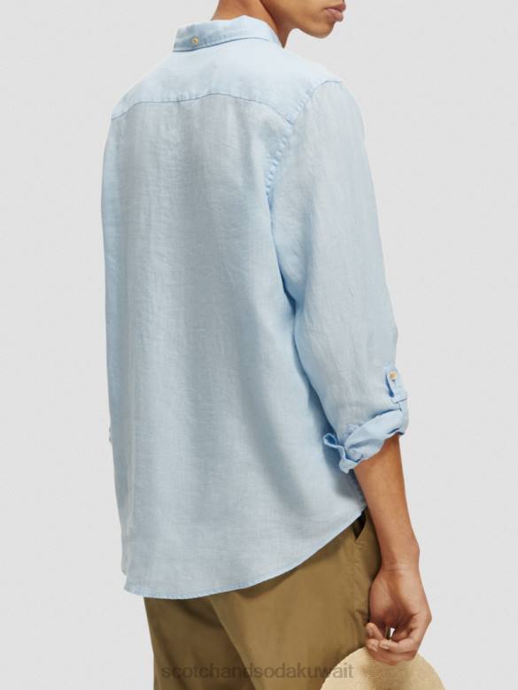 ملابس Scotch & Soda قميص من الكتان مع تعديلات على الأكمام سماء رجال N0V4287