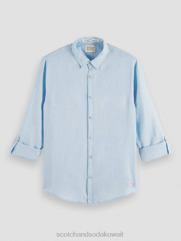 ملابس Scotch & Soda قميص من الكتان مع تعديلات على الأكمام سماء رجال N0V4287