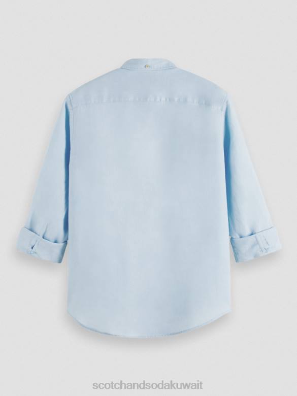 ملابس Scotch & Soda قميص من الكتان مع تعديلات على الأكمام سماء رجال N0V4287