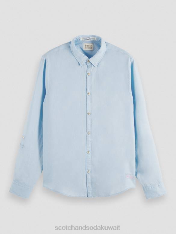 ملابس Scotch & Soda قميص من الكتان مع تعديلات على الأكمام سماء رجال N0V4287