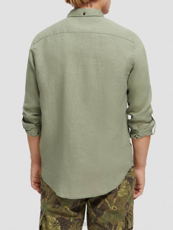 ملابس Scotch & Soda قميص من الكتان مع تعديلات على الأكمام جيش رجال N0V4288
