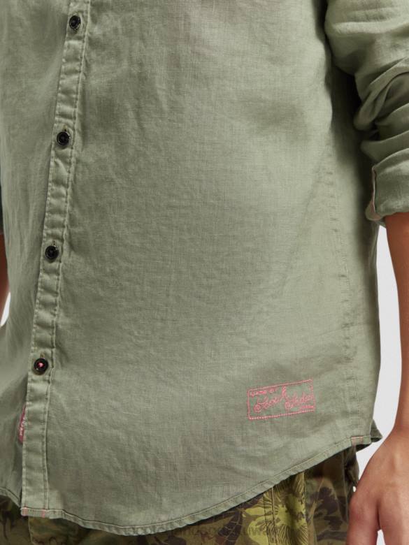ملابس Scotch & Soda قميص من الكتان مع تعديلات على الأكمام جيش رجال N0V4288
