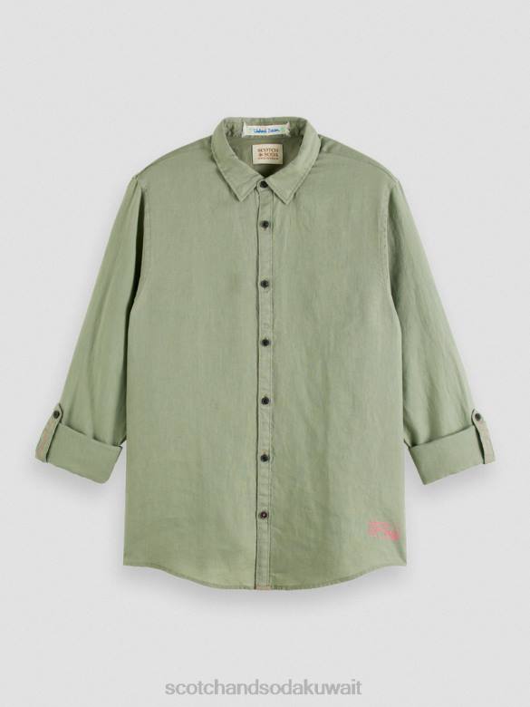 ملابس Scotch & Soda قميص من الكتان مع تعديلات على الأكمام جيش رجال N0V4288