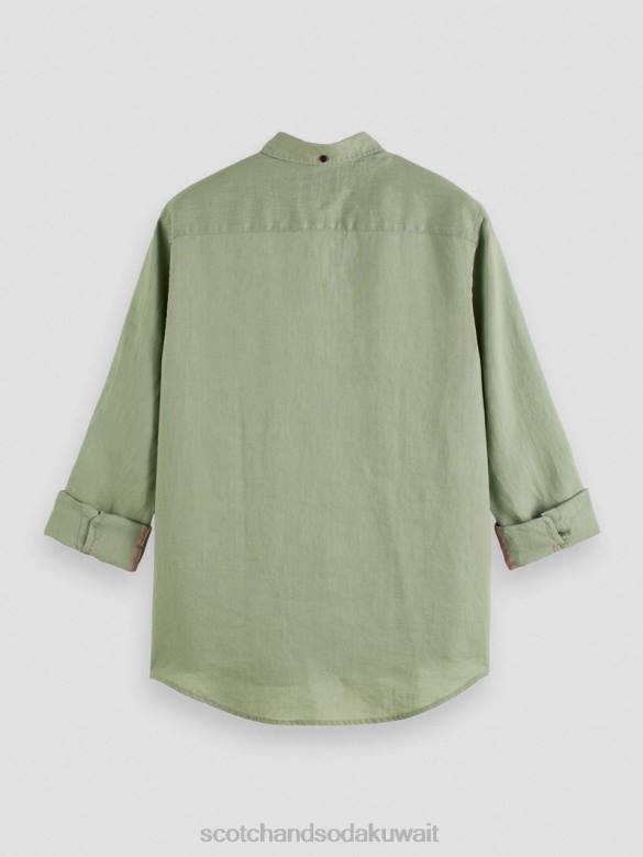 ملابس Scotch & Soda قميص من الكتان مع تعديلات على الأكمام جيش رجال N0V4288