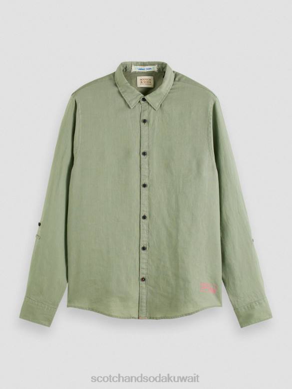 ملابس Scotch & Soda قميص من الكتان مع تعديلات على الأكمام جيش رجال N0V4288