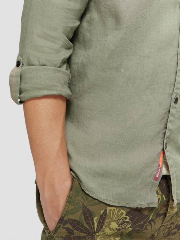 ملابس Scotch & Soda قميص من الكتان مع تعديلات على الأكمام جيش رجال N0V4288