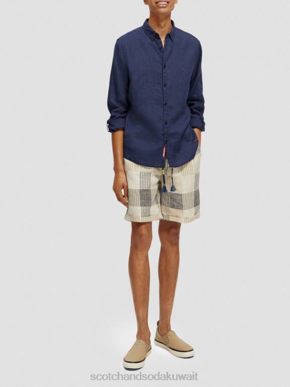 ملابس Scotch & Soda قميص من الكتان مع تعديلات على الأكمام البحرية رجال N0V4289