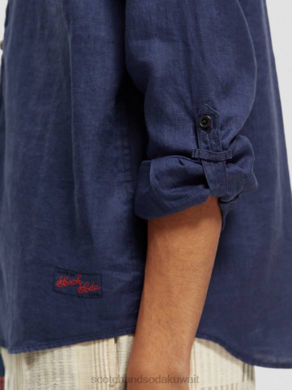 ملابس Scotch & Soda قميص من الكتان مع تعديلات على الأكمام البحرية رجال N0V4289