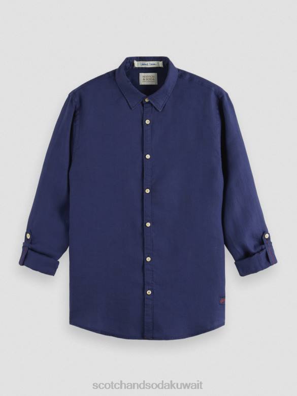ملابس Scotch & Soda قميص من الكتان مع تعديلات على الأكمام البحرية رجال N0V4289