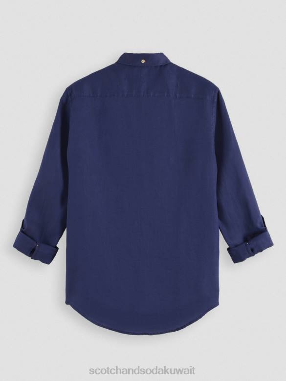 ملابس Scotch & Soda قميص من الكتان مع تعديلات على الأكمام البحرية رجال N0V4289