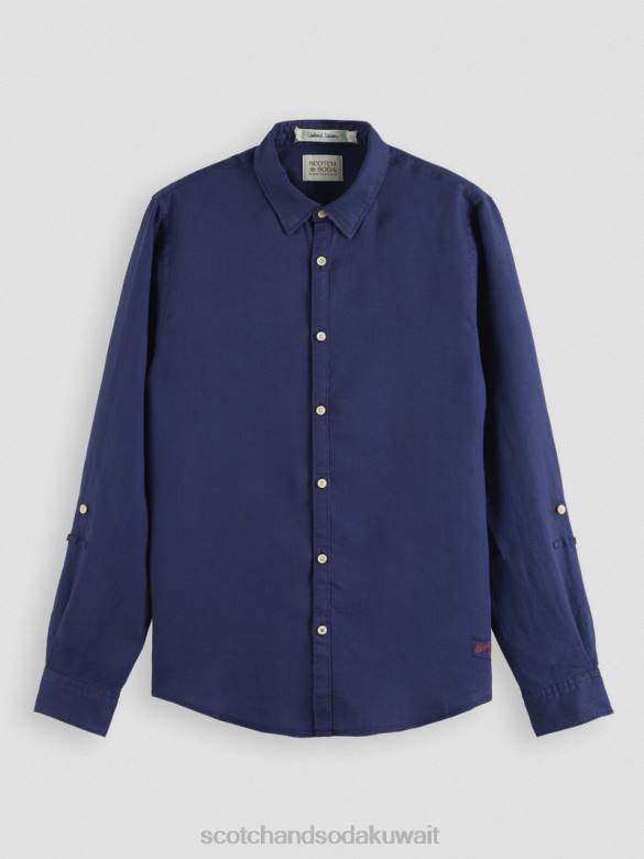 ملابس Scotch & Soda قميص من الكتان مع تعديلات على الأكمام البحرية رجال N0V4289