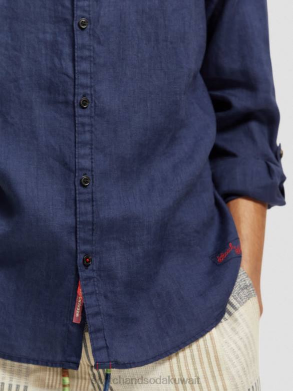 ملابس Scotch & Soda قميص من الكتان مع تعديلات على الأكمام البحرية رجال N0V4289