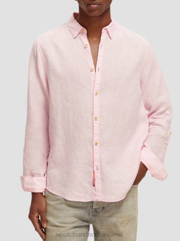 ملابس Scotch & Soda قميص من الكتان مع تعديلات على الأكمام وَردَة رجال N0V4290